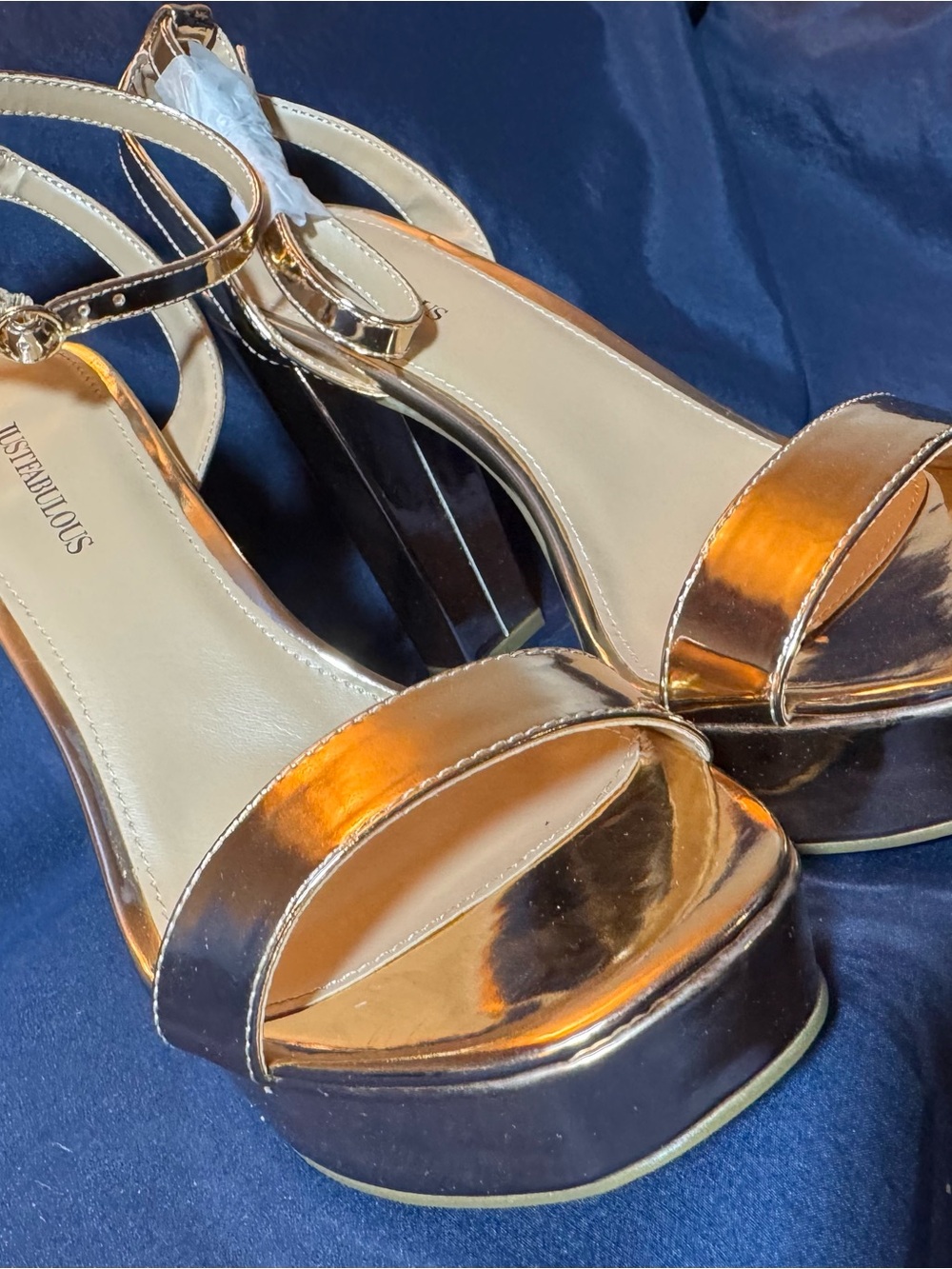 JustFab - Tempeste - Rose-Gold Metallic Platform Ankle-Strap Heels - Picture 5 of 10